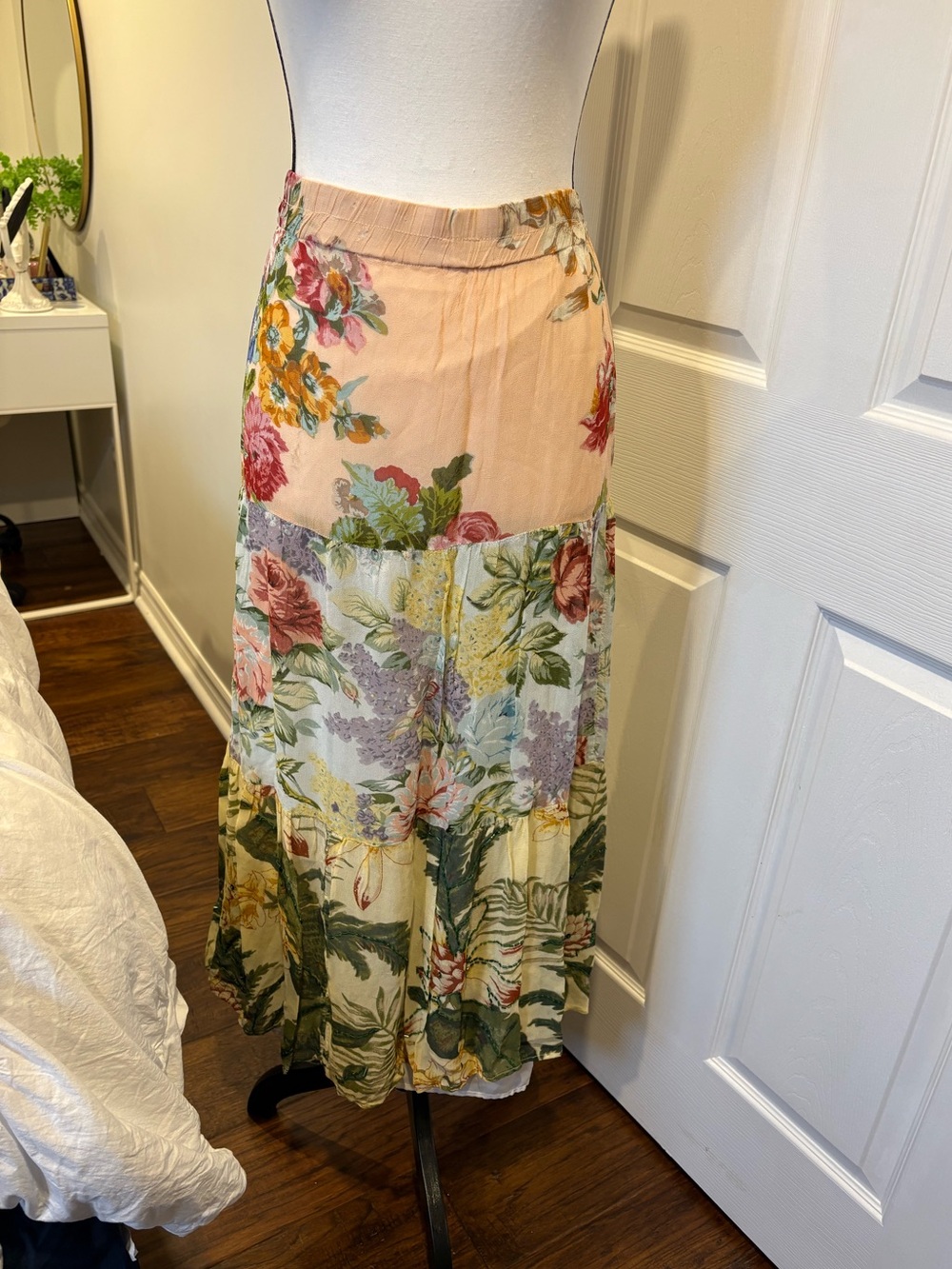 Vintage Floral Patchwork Maxi Skirt Plus Size Cottagecore Boho XXL